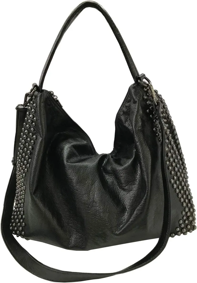 Women Skull Chain Handbag Large Capacity Gothic Shoulder Bag Studded Doctor Rivet Tote Satchel