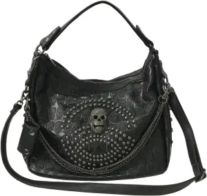 Women Skull Chain Handbag Large Capacity Gothic Shoulder Bag Studded Doctor Rivet Tote Satchel