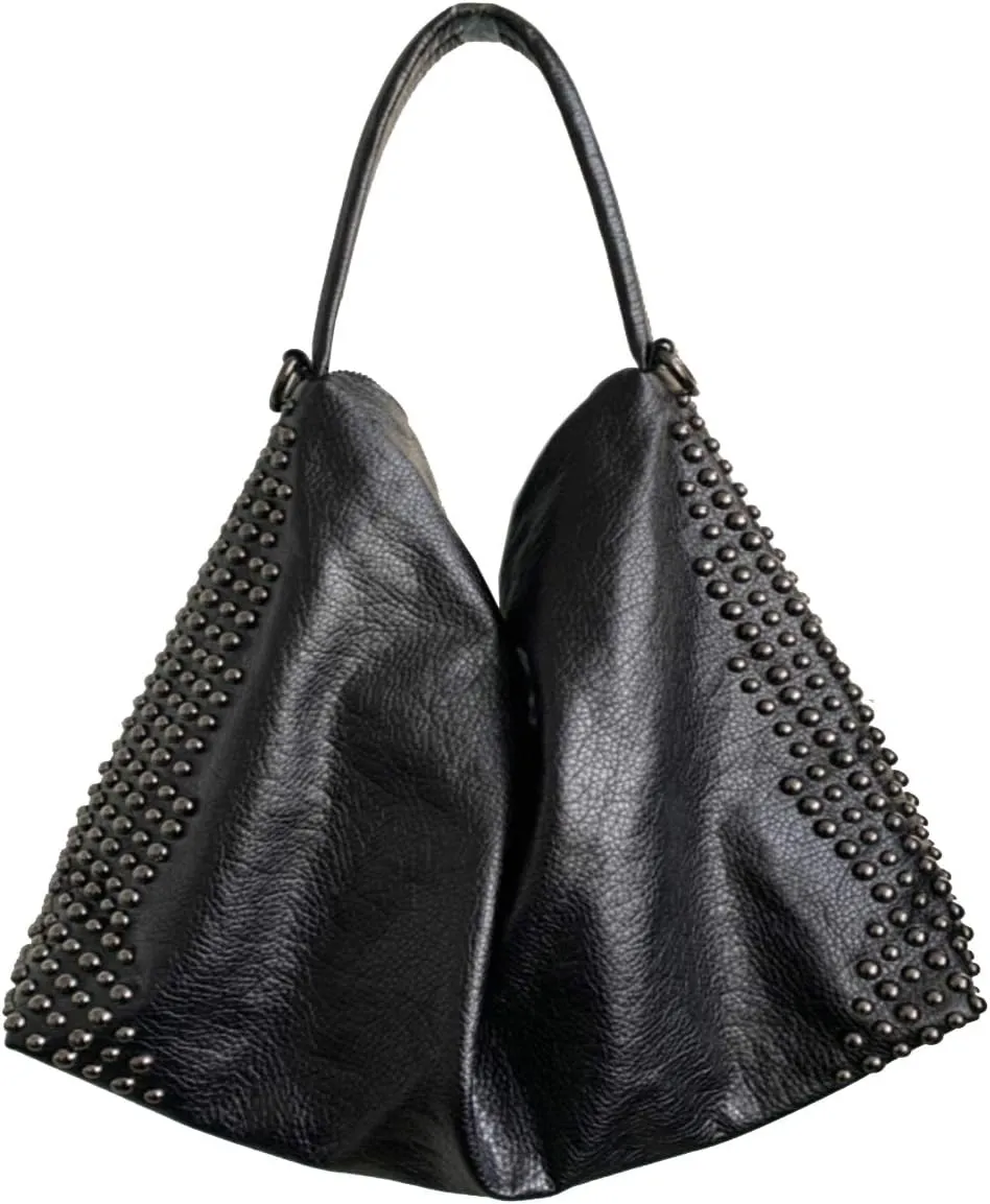 Women Skull Chain Handbag Large Capacity Gothic Shoulder Bag Studded Doctor Rivet Tote Satchel