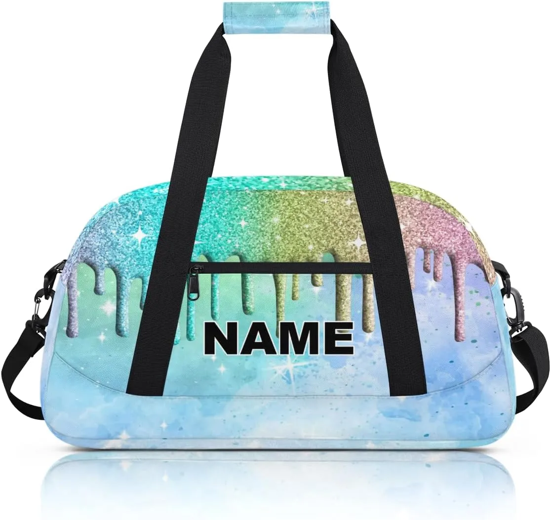 Women Small Gym Bag 18 inch Waterproof Custom Mini Sports Duffel Bag for Men Carry on Overnight Travel Tote Bag Blue Green