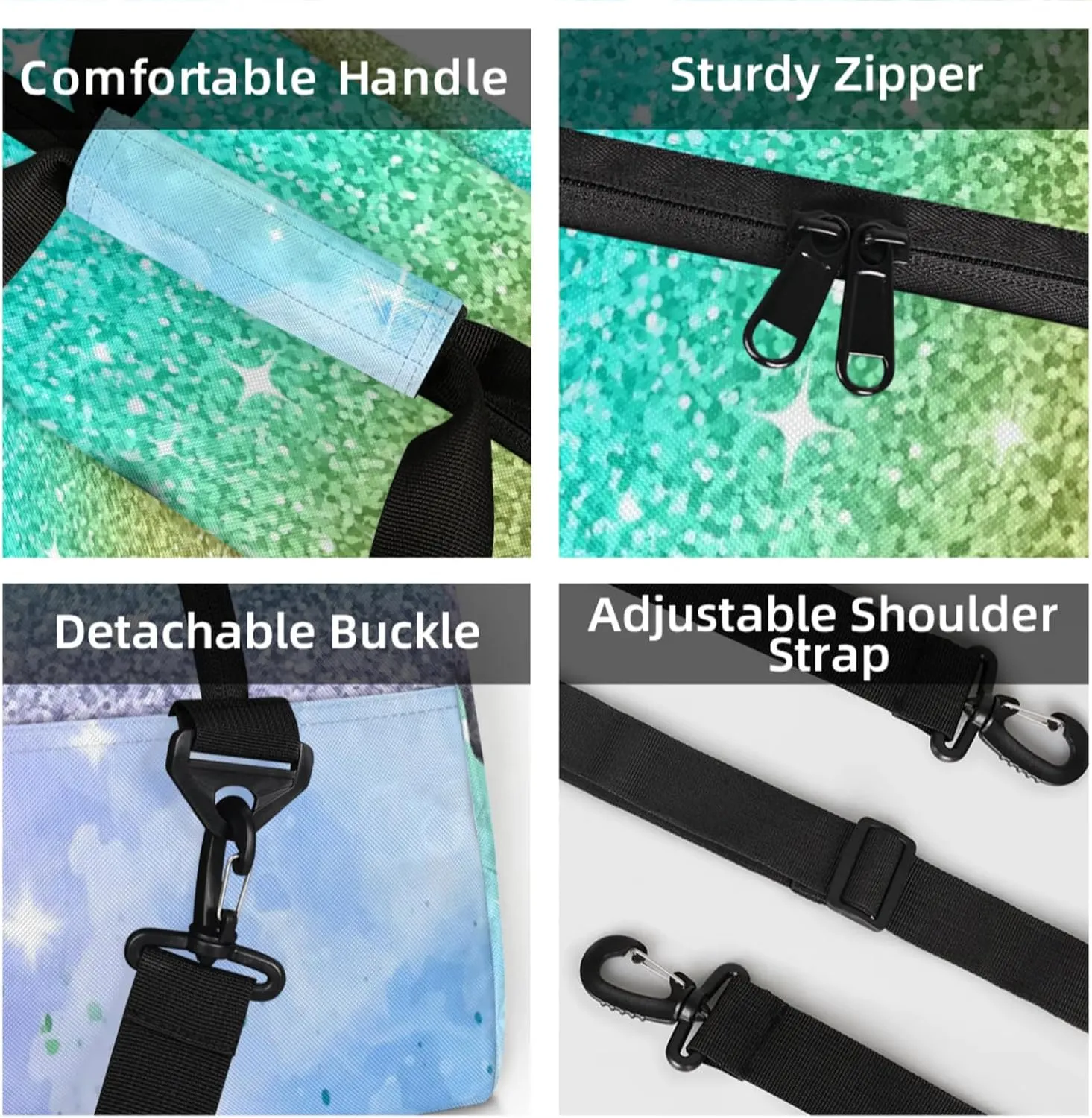 Women Small Gym Bag 18 inch Waterproof Custom Mini Sports Duffel Bag for Men Carry on Overnight Travel Tote Bag Blue Green