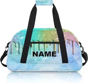 Women Small Gym Bag 18 inch Waterproof Custom Mini Sports Duffel Bag for Men Carry on Overnight Travel Tote Bag Blue Green
