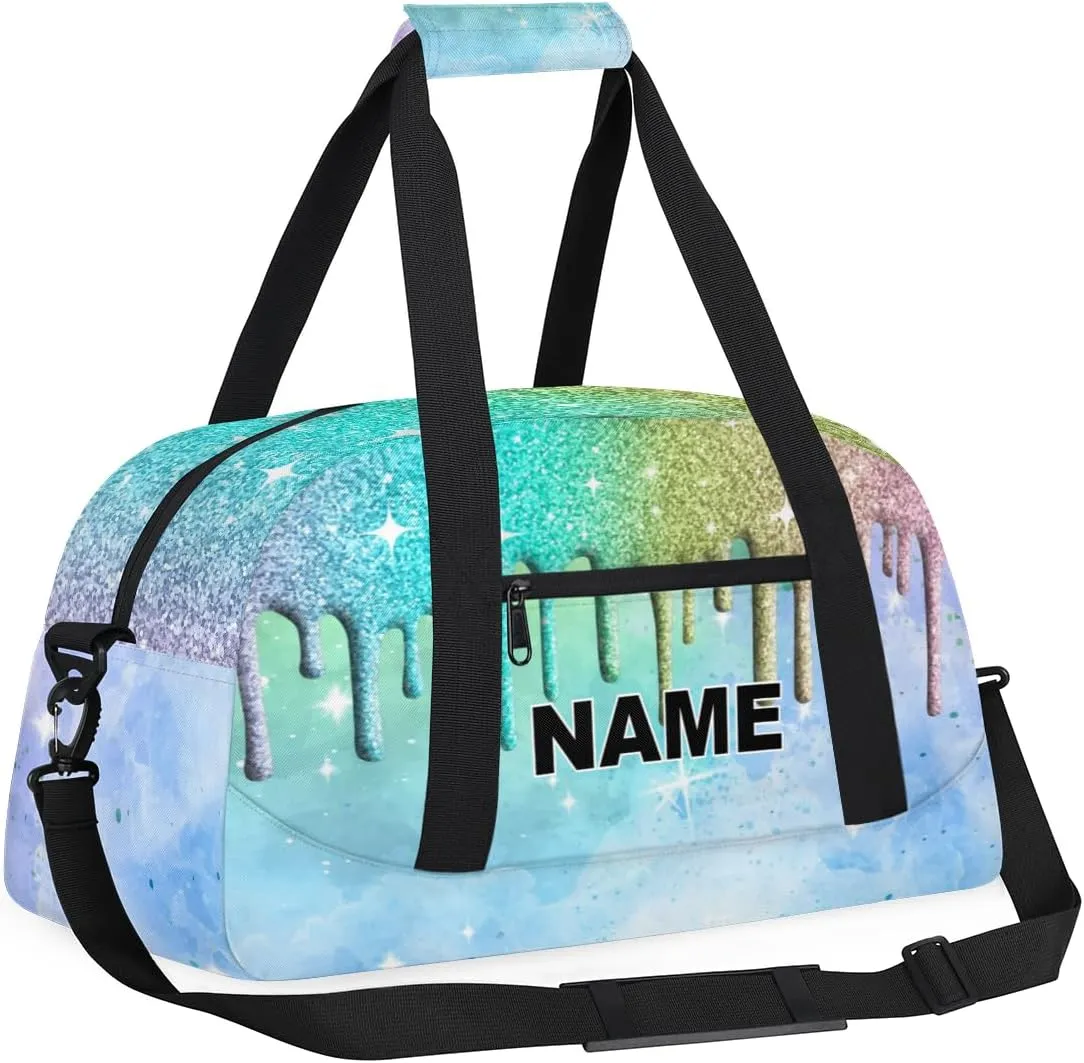 Women Small Gym Bag 18 inch Waterproof Custom Mini Sports Duffel Bag for Men Carry on Overnight Travel Tote Bag Blue Green