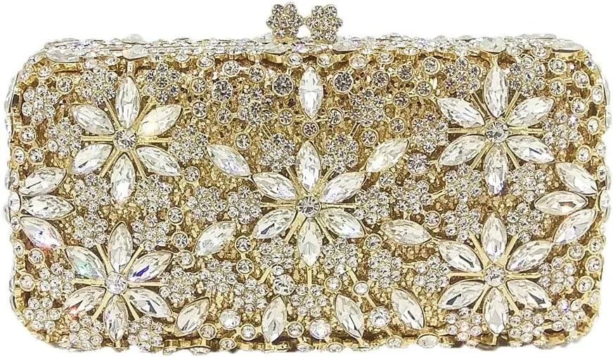Women Snowflake Evening Bags Wedding Bridal Flower Crystal Clutch Purse Party Box Rhinestone Handbag