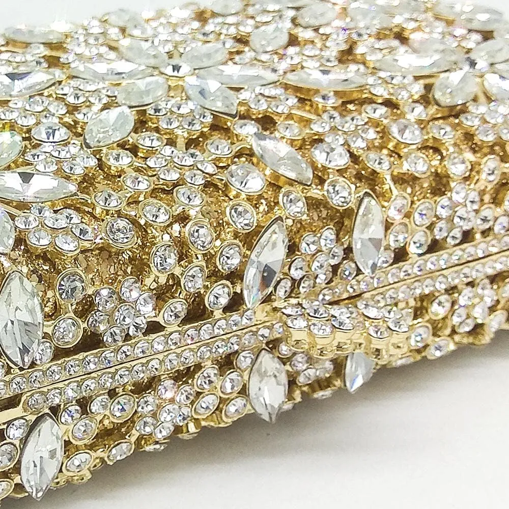Women Snowflake Evening Bags Wedding Bridal Flower Crystal Clutch Purse Party Box Rhinestone Handbag