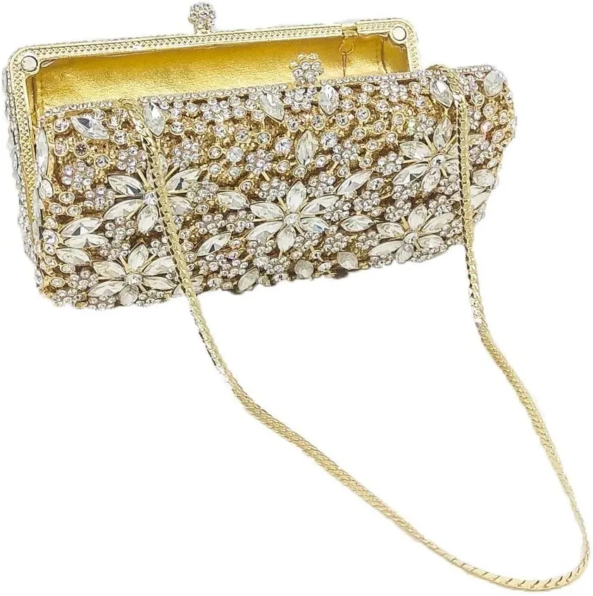 Women Snowflake Evening Bags Wedding Bridal Flower Crystal Clutch Purse Party Box Rhinestone Handbag