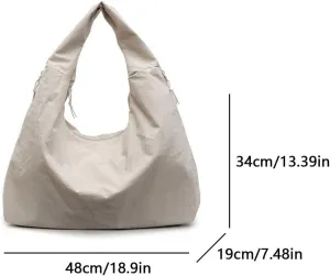 Women Solid Color Draped Tote Bag Large Capacity Slouchy Hobo Bag Minimalist Versatile Shoulder Bags Nylon Hobo Bags