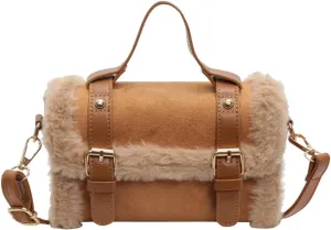 Women Suede Shoulder Bag Plush Velvet Messenger Bag Small Square Handbag Satchel Purse for Work Travel Shopping
