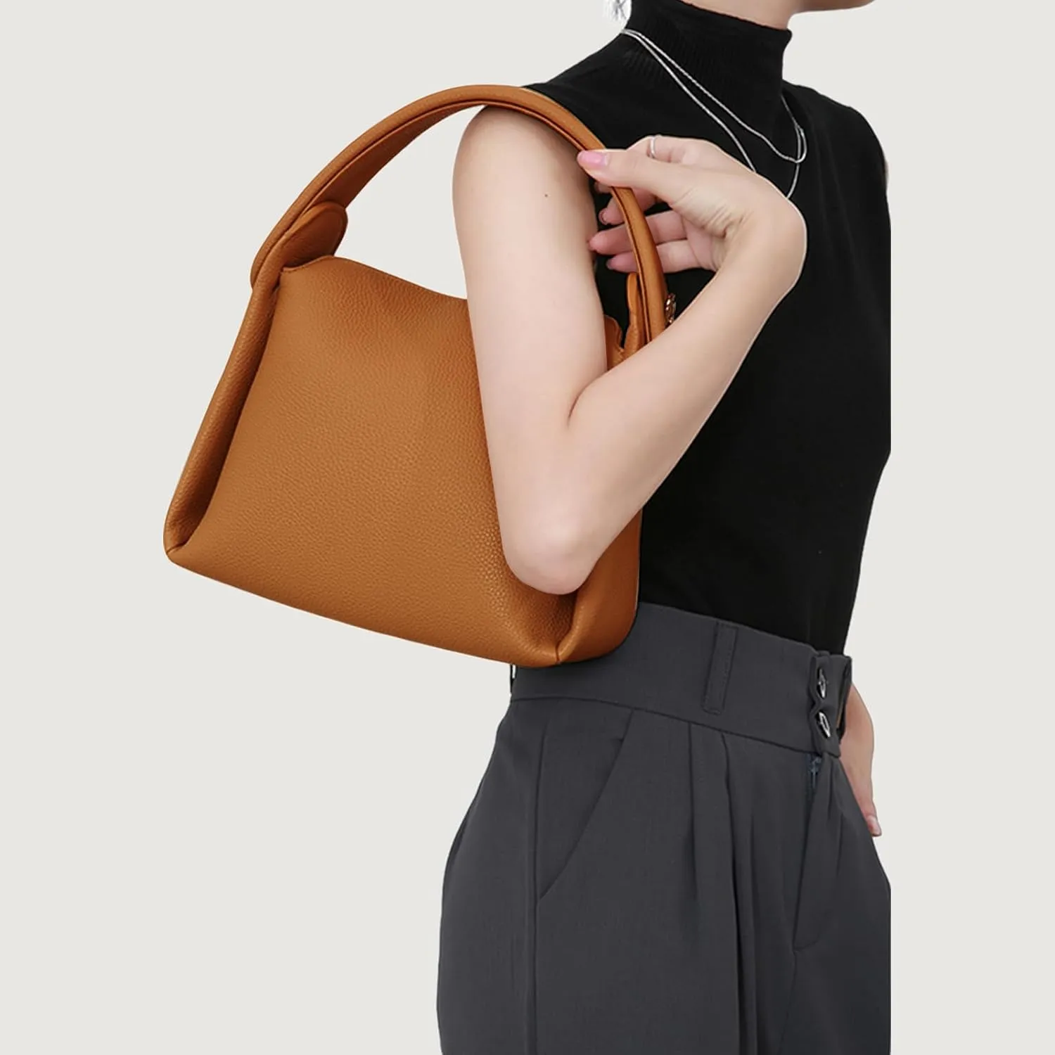 Women Top Handle Handbag Medium Leather Dumpling Bag Designer Crossbody Purse with Detachable Strap