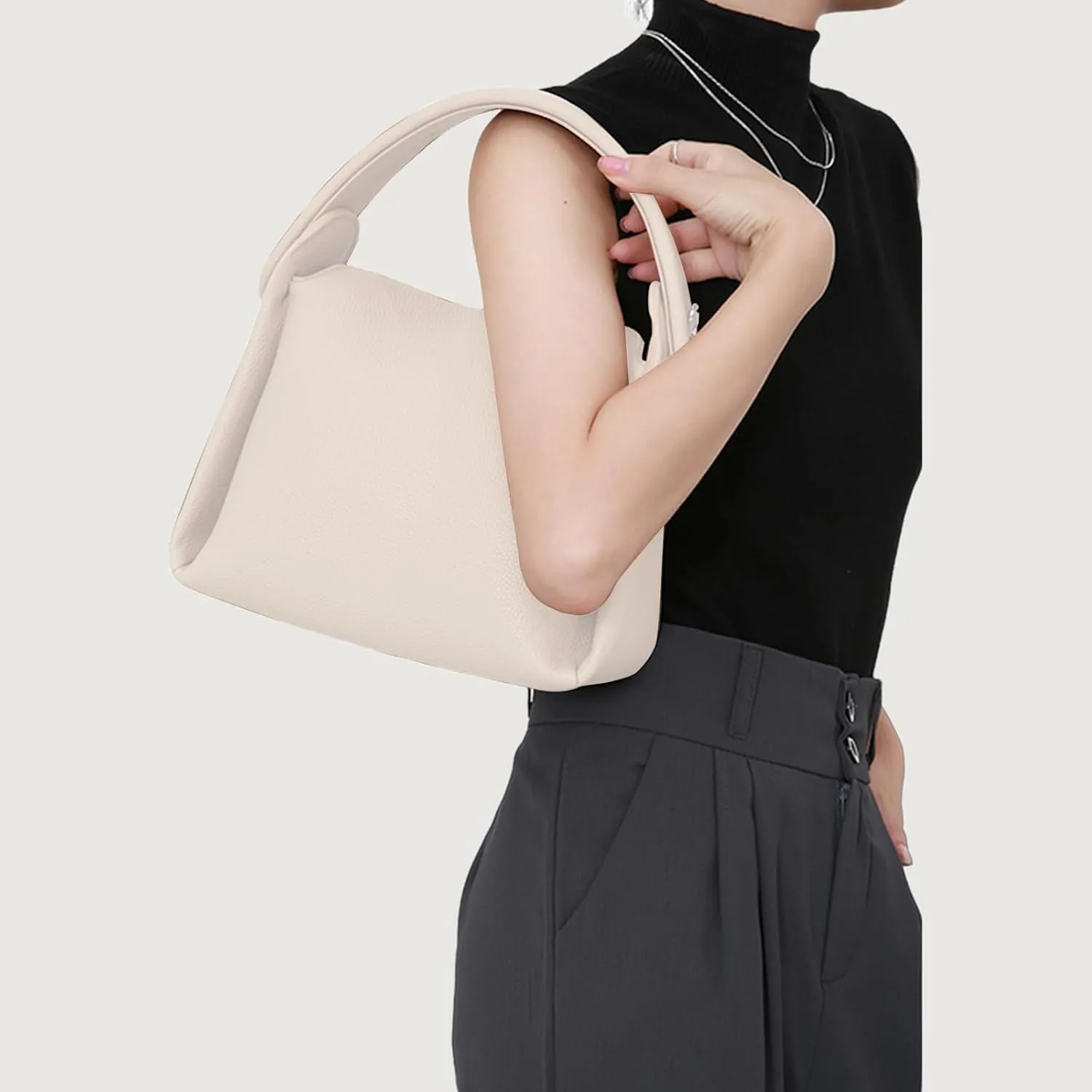Women Top Handle Handbag Medium Leather Dumpling Bag Designer Crossbody Purse with Detachable Strap