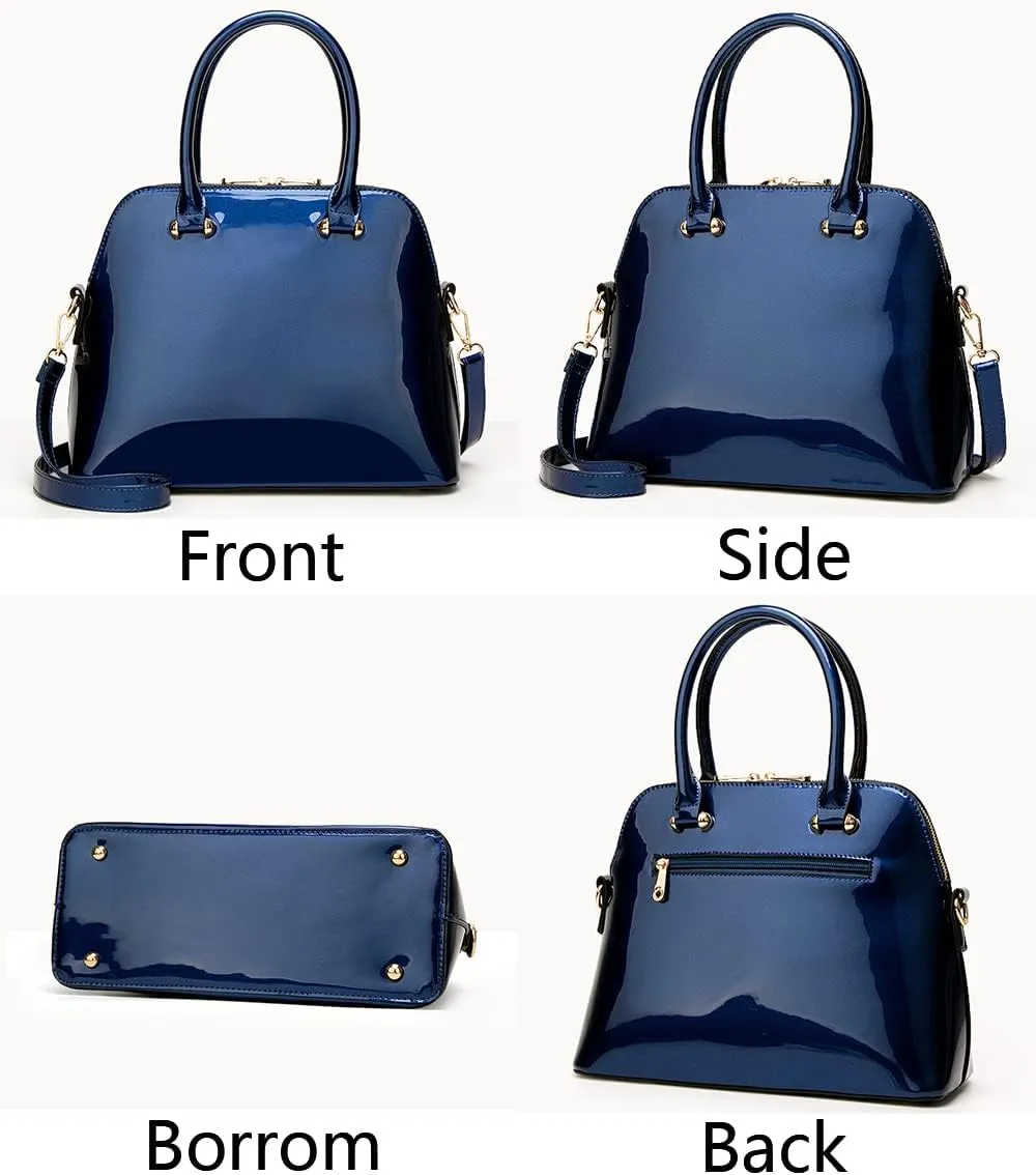 Women Top-handle Handbag Purse Glossy Patent PU Shell Shoulder Crossbody Bag Satchel Tote