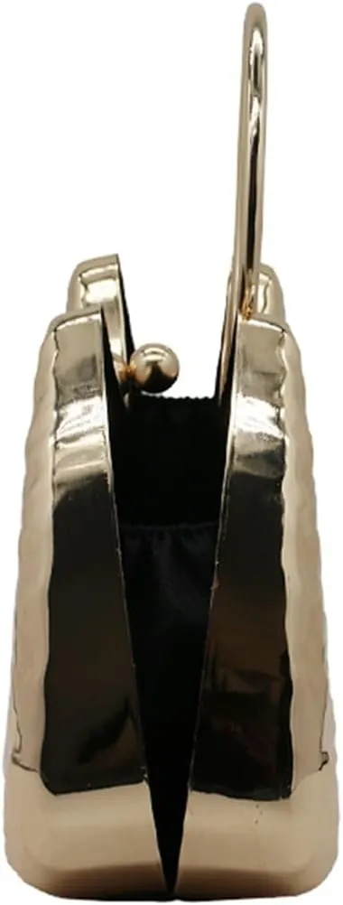 Women Top Handle Metal Evening Bag Ladies Trendy Metallic Handbag Chain Shoulder Crossbody Bag for Prom Party