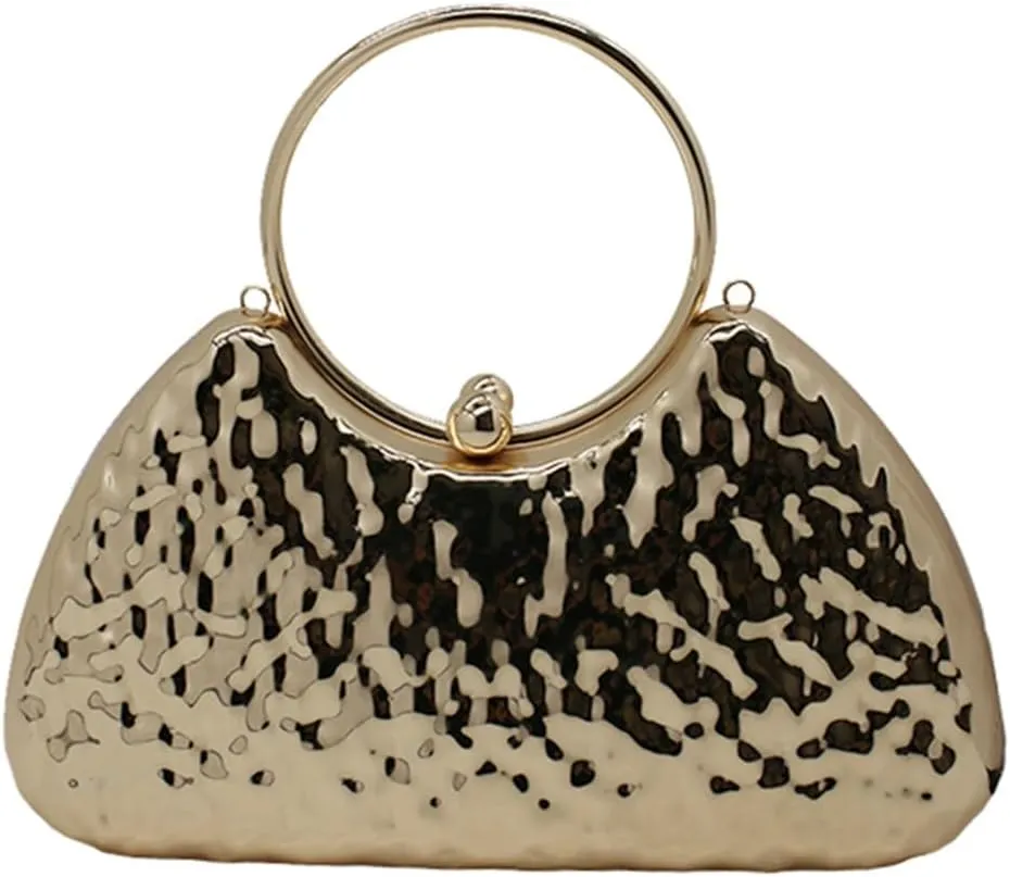 Women Top Handle Metal Evening Bag Ladies Trendy Metallic Handbag Chain Shoulder Crossbody Bag for Prom Party