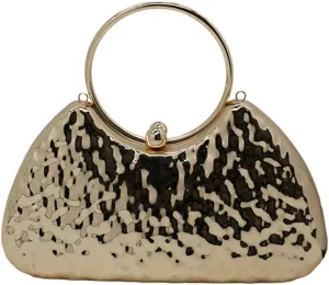 Women Top Handle Metal Evening Bag Ladies Trendy Metallic Handbag Chain Shoulder Crossbody Bag for Prom Party