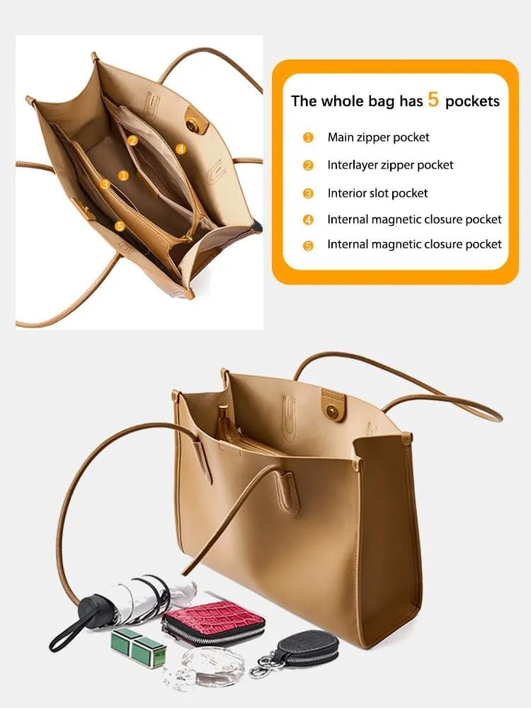 Women Tote Bag Handbags Cowhide Natural Leather Fashion Hobo Shoulder Bags with Minimalist Design