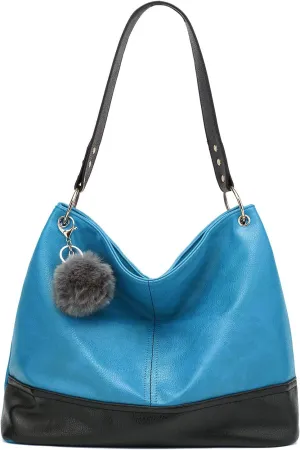 Women Tote Bag Top Handle Shoulder Satchel Bags Fashion Zipper Large Leather Purses and Handbags For Women,Pom Pom Keychain