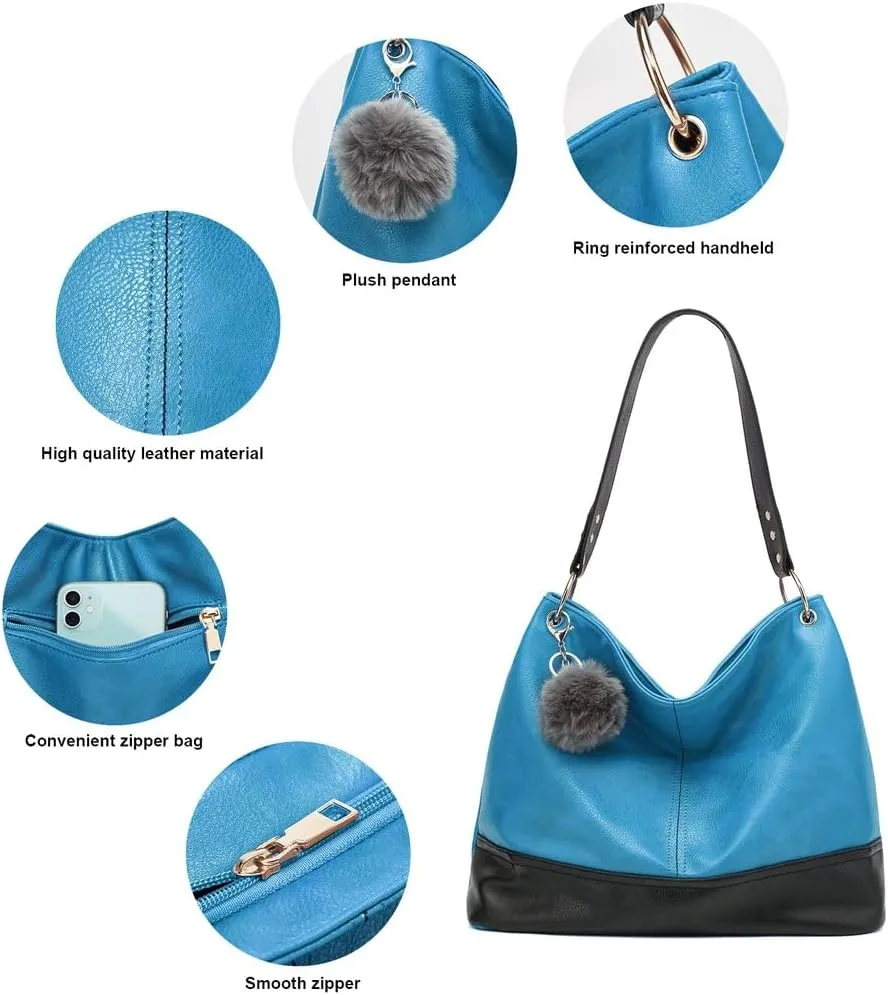 Women Tote Bag Top Handle Shoulder Satchel Bags Fashion Zipper Large Leather Purses and Handbags For Women,Pom Pom Keychain