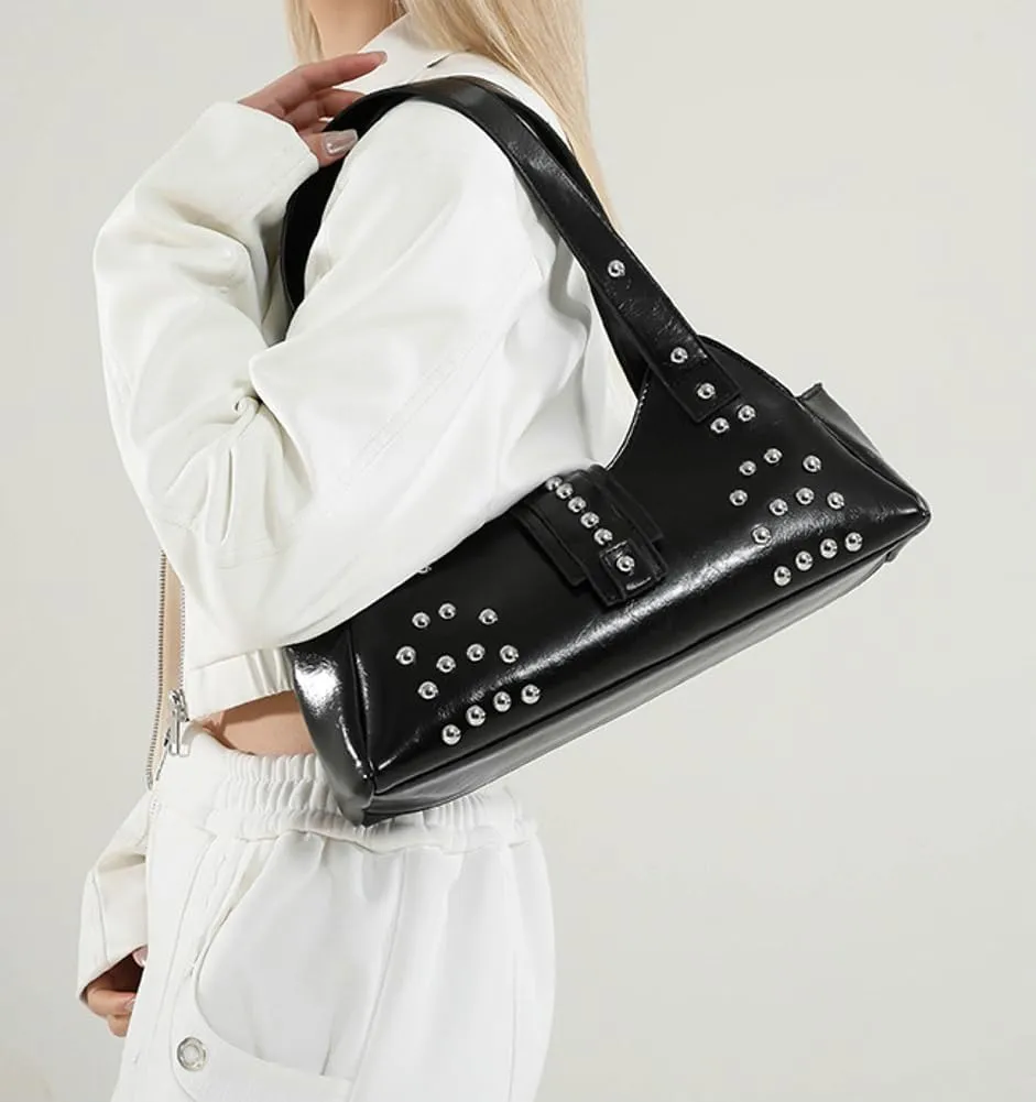 Women Y2k Purse Stylish Studded Hobo Bag Underarm Shoulder Bag Vintage Rivets Tote Handbag Designer Top Handle Purse 2025