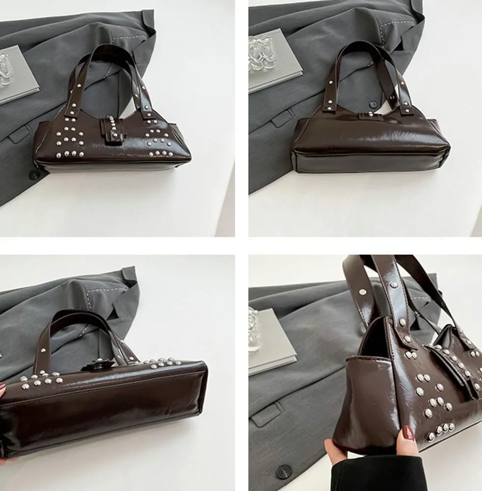Women Y2k Purse Stylish Studded Hobo Bag Underarm Shoulder Bag Vintage Rivets Tote Handbag Designer Top Handle Purse 2025