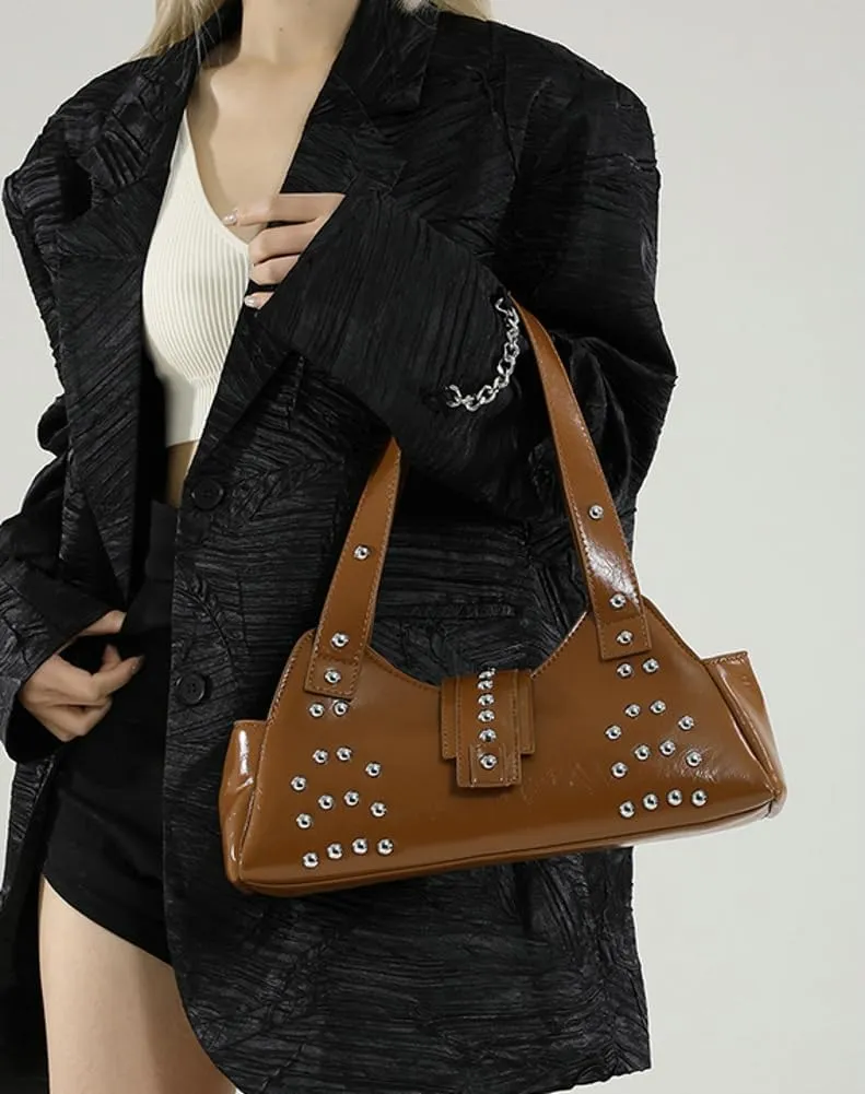 Women Y2k Purse Stylish Studded Hobo Bag Underarm Shoulder Bag Vintage Rivets Tote Handbag Designer Top Handle Purse 2025