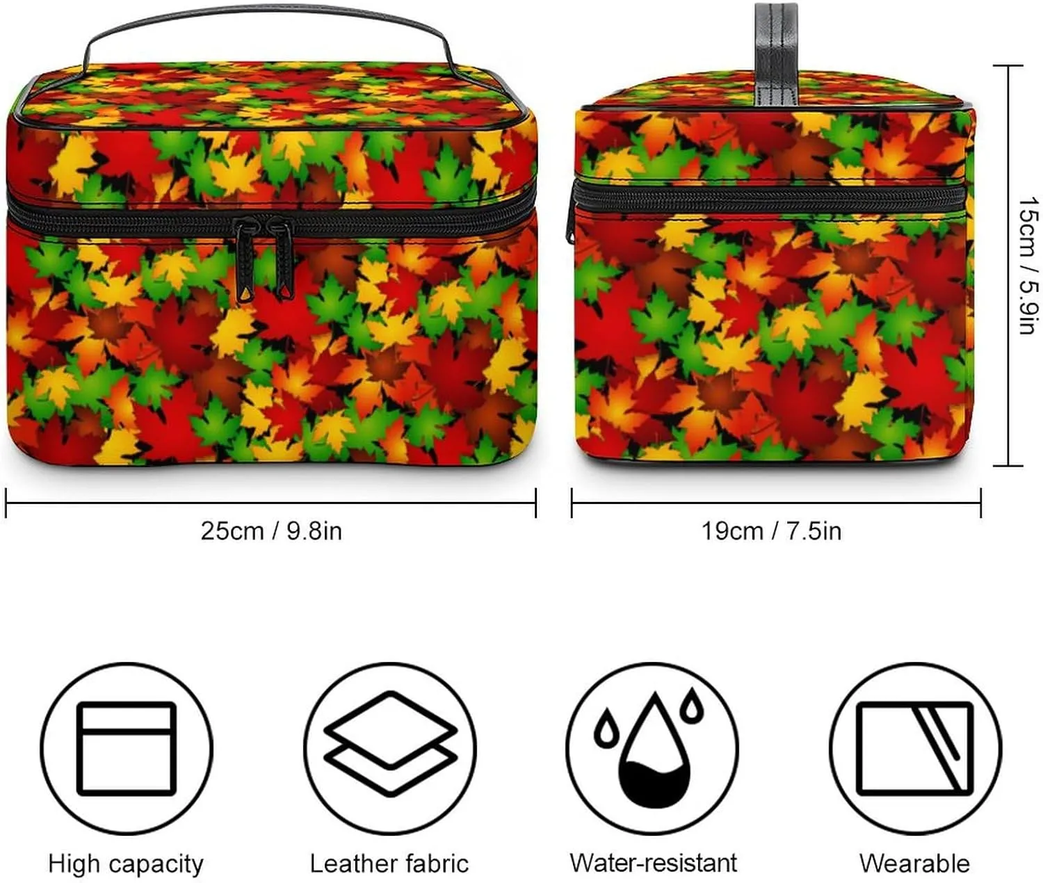 Womens Autumn Tropical Leaves Make Up Bag Organizer With Compartments Handle Men Makeup Toiletry Bags Waterproof Soft Leather Skincare Cosmetic Box For Travel Camping Wedding