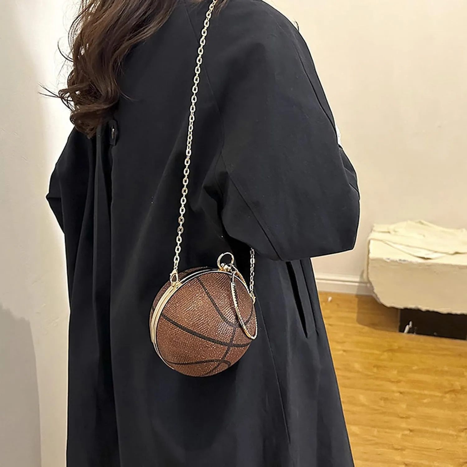 Women's Basketball Mini Round Messenger Bag - Diamond-Encrusted Handbag, Stylish Novelty Purse, Unique Design