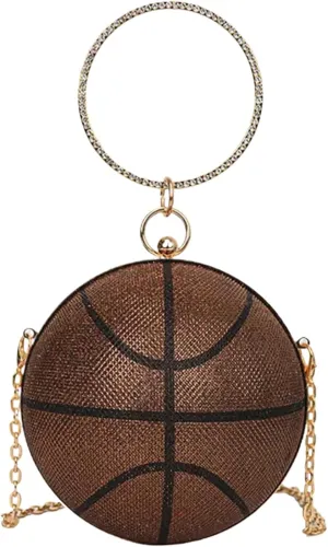 Women's Basketball Mini Round Messenger Bag - Diamond-Encrusted Handbag, Stylish Novelty Purse, Unique Design