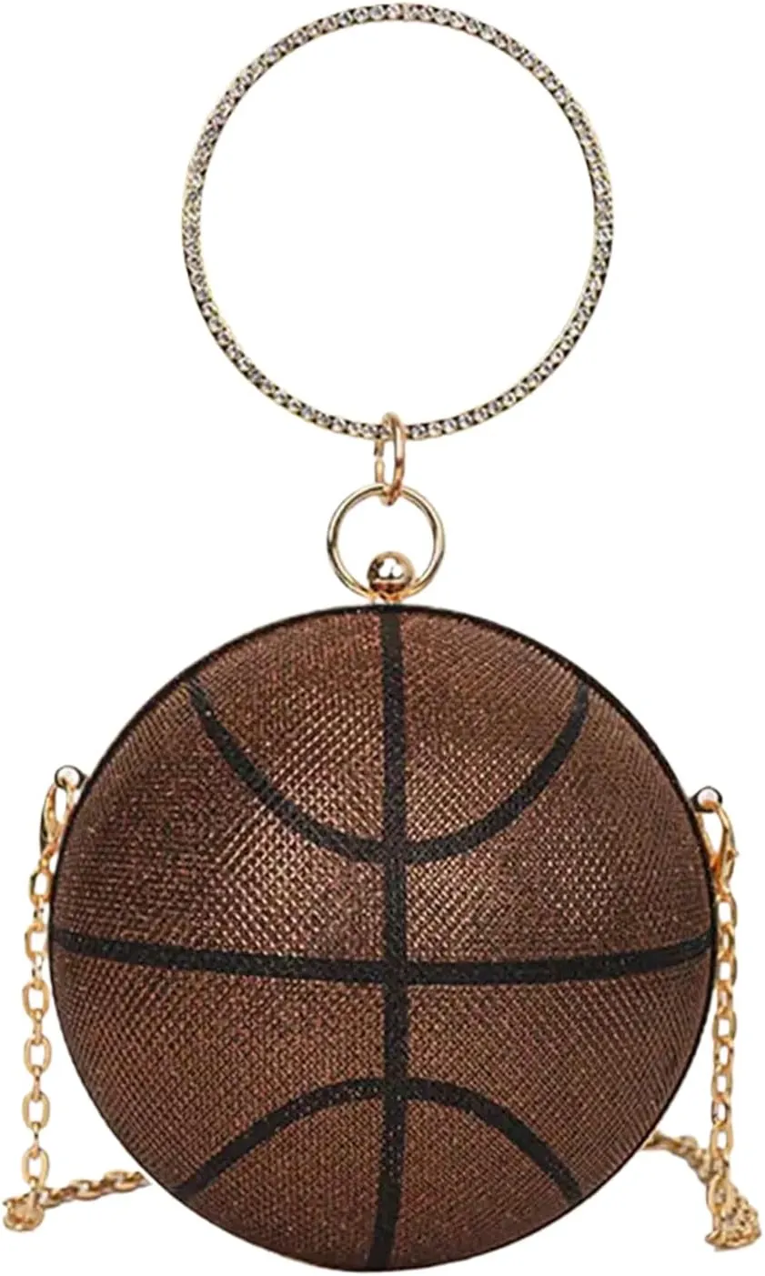 Women's Basketball Mini Round Messenger Bag - Diamond-Encrusted Handbag, Stylish Novelty Purse, Unique Design