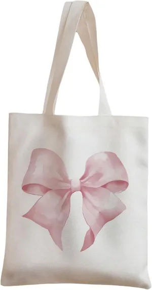 Women's Bowknot Graphic Canvas Tote Bag Casual Double Straps Shoulder Bags Cute Large Handbags