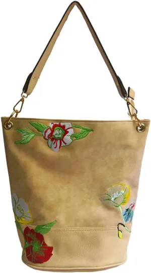 Womens Bucket Bag Floral Embroidered Hobo Bag Purse PU Leather Satchel Small Tote Bags Shoulder Crossbody Bag Vintage