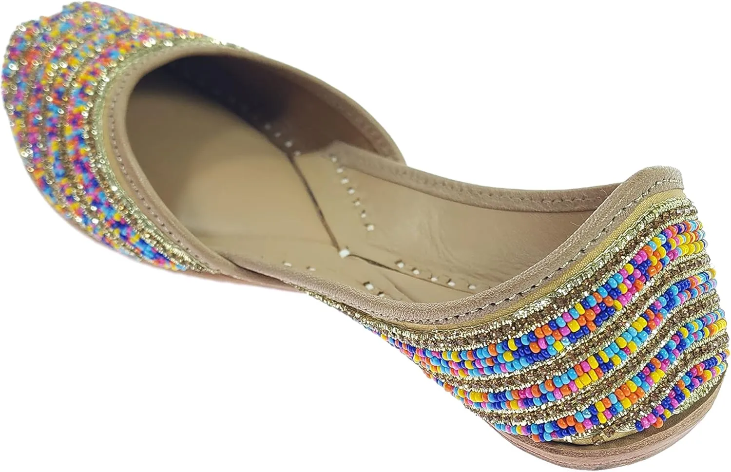 Women's Colors Beads Genuine Soft Leather Juttis | Bite and Pinch Free Jutis | Ladies Punjabi Jutti | Wedding Flat Stylish Mojari | Bridal Ethnic Flats For Girls |