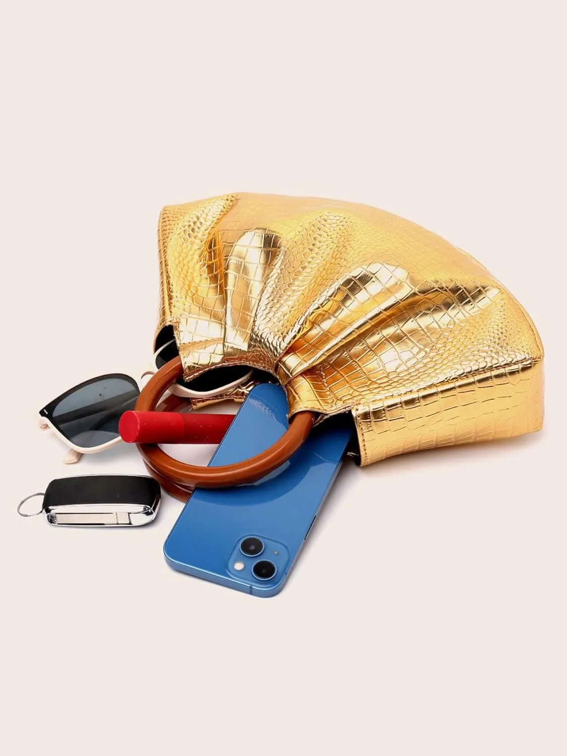 Women's Crocodile Texture Shiny Glossy PU Pleated Cloud Evening Bags Handbag Party Purse Glitter Clutch Bag