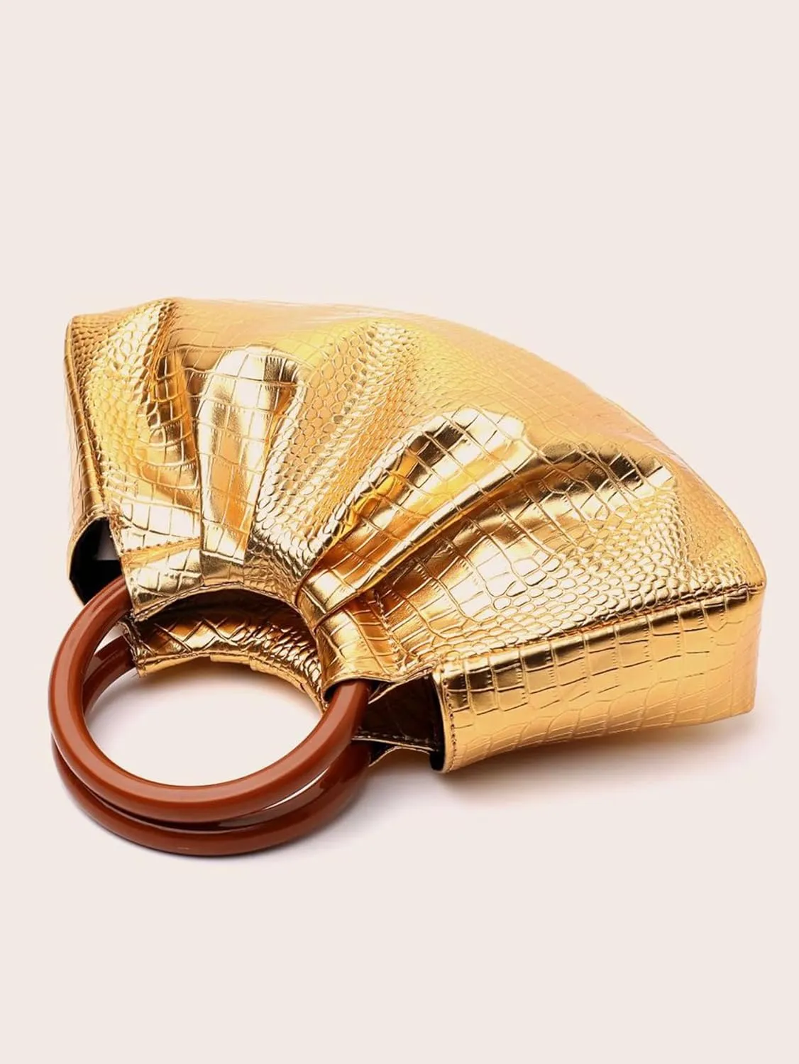 Women's Crocodile Texture Shiny Glossy PU Pleated Cloud Evening Bags Handbag Party Purse Glitter Clutch Bag