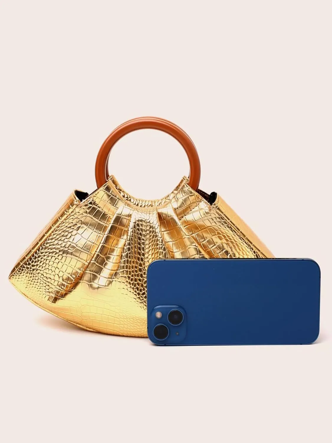Women's Crocodile Texture Shiny Glossy PU Pleated Cloud Evening Bags Handbag Party Purse Glitter Clutch Bag