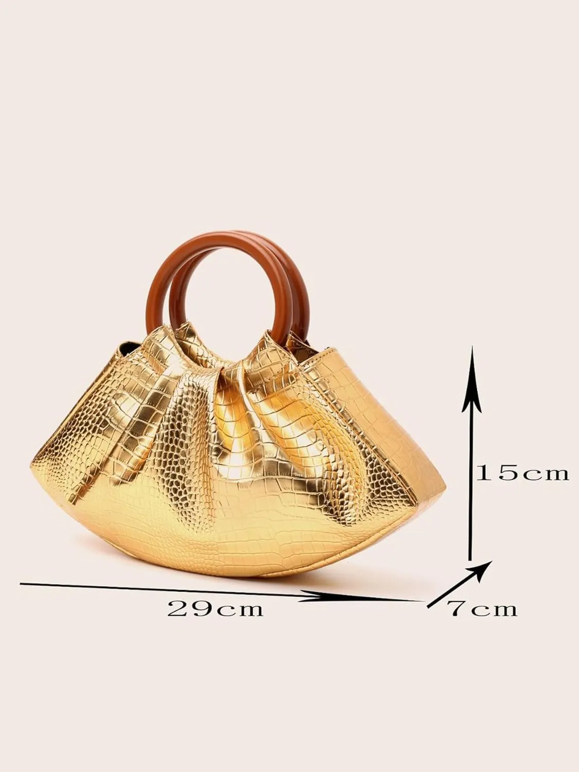 Women's Crocodile Texture Shiny Glossy PU Pleated Cloud Evening Bags Handbag Party Purse Glitter Clutch Bag