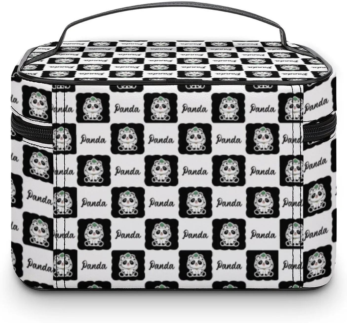 Womens Cute Panda Checkered Make Up Bag Organizer With Compartments Handle Men Makeup Toiletry Bags Waterproof Soft Leather Skincare Cosmetic Box For Travel Camping Wedding