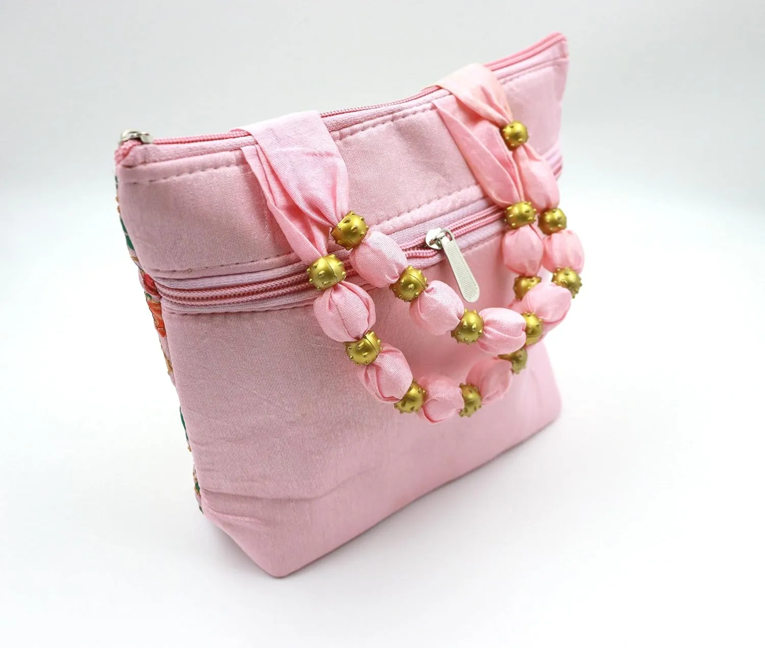 Womens Designer Embroidery Handbag Handmade Satin Bags for Wedding Party Fancy Purse with Top Handle