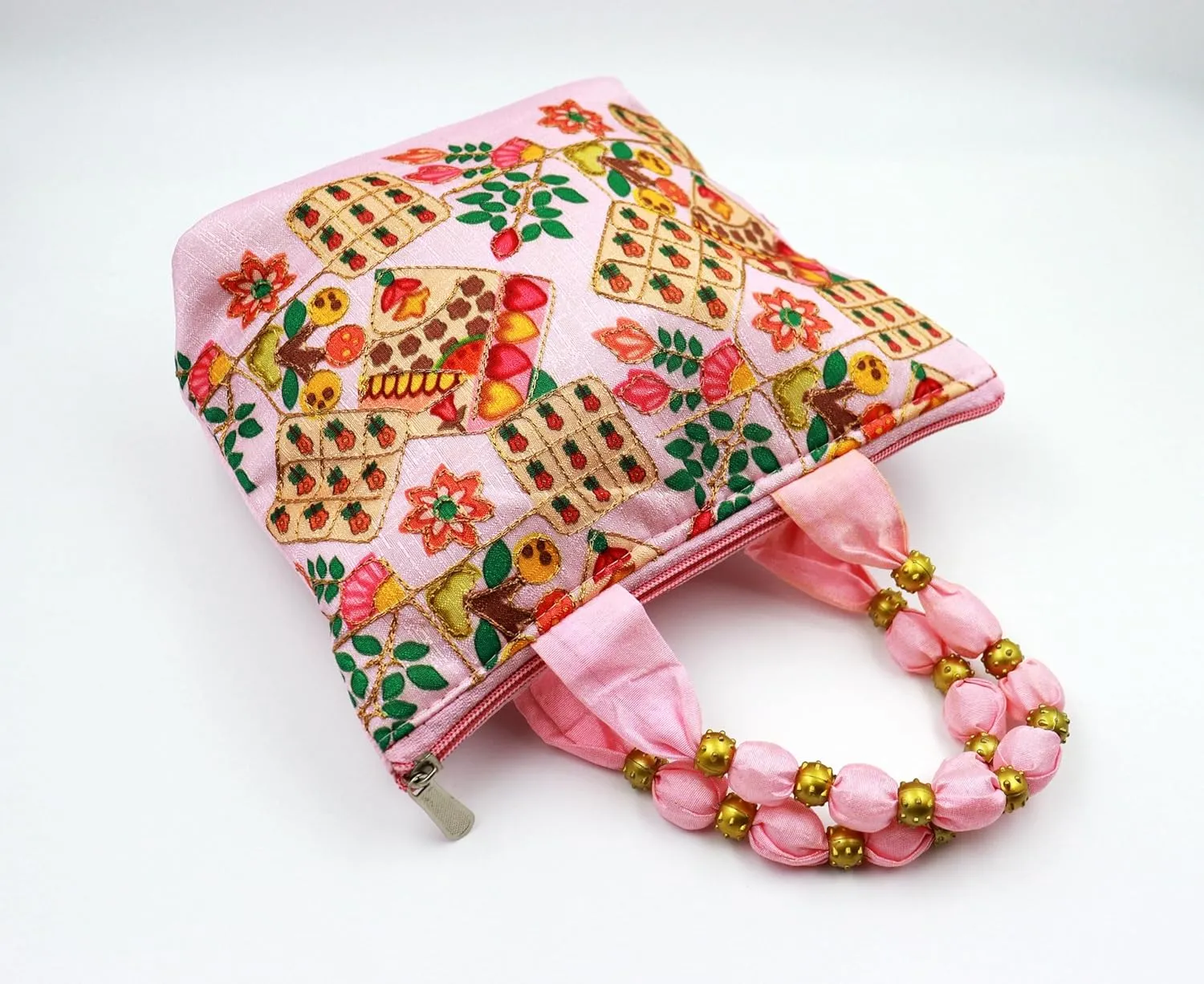 Womens Designer Embroidery Handbag Handmade Satin Bags for Wedding Party Fancy Purse with Top Handle
