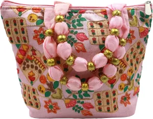 Womens Designer Embroidery Handbag Handmade Satin Bags for Wedding Party Fancy Purse with Top Handle