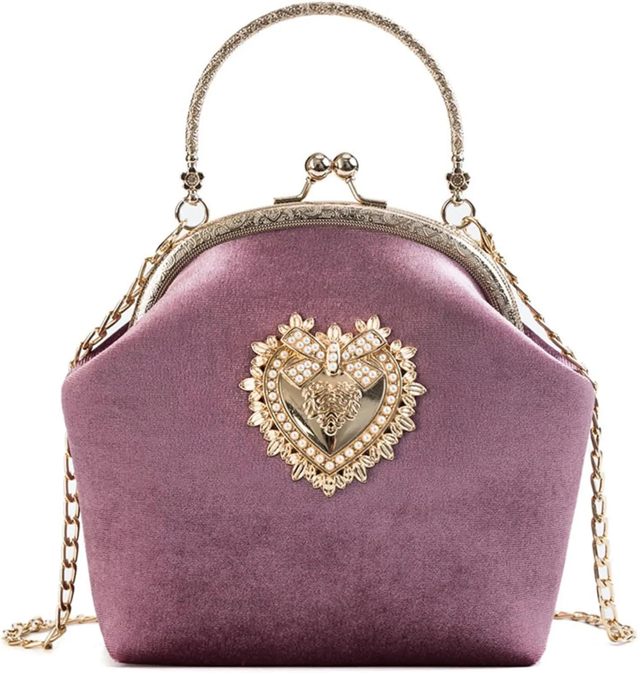 Women's Elegant Evening Clutch Handbag Velvet Purse Crossbody Vintage Satchel Shoulder Bag for Prom Party Wedding, Pink