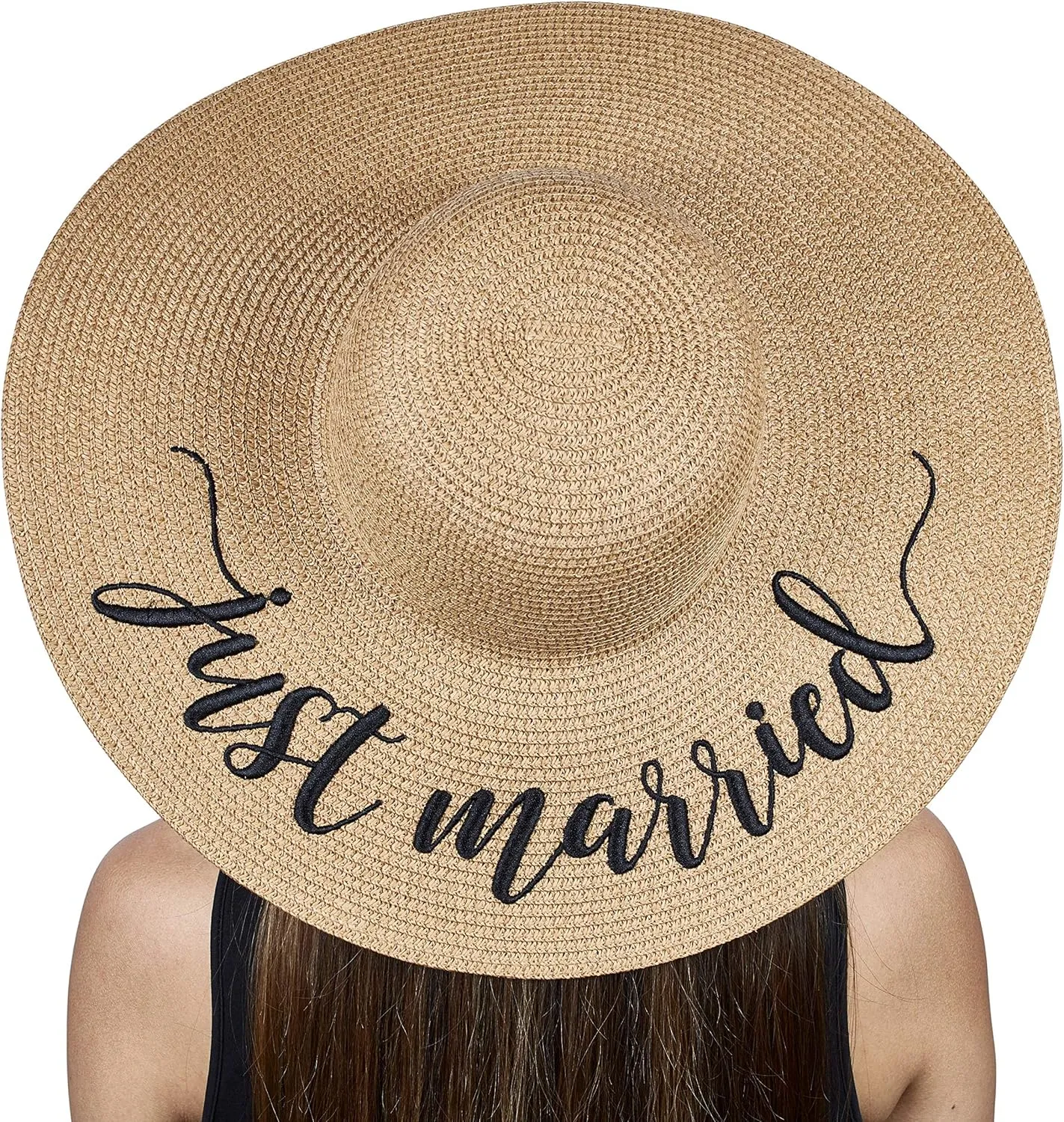 Womens Embroidered Straw Sun Hat Bridal Shower Gift Bachelorette Honeymoon