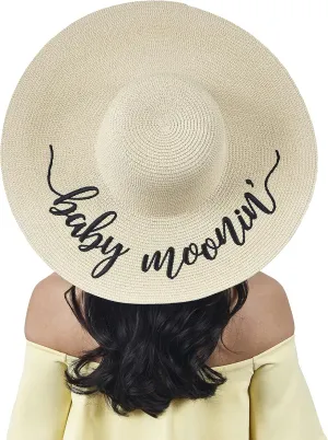 Womens Embroidered Straw Sun Hat Bridal Shower Gift Bachelorette Honeymoon