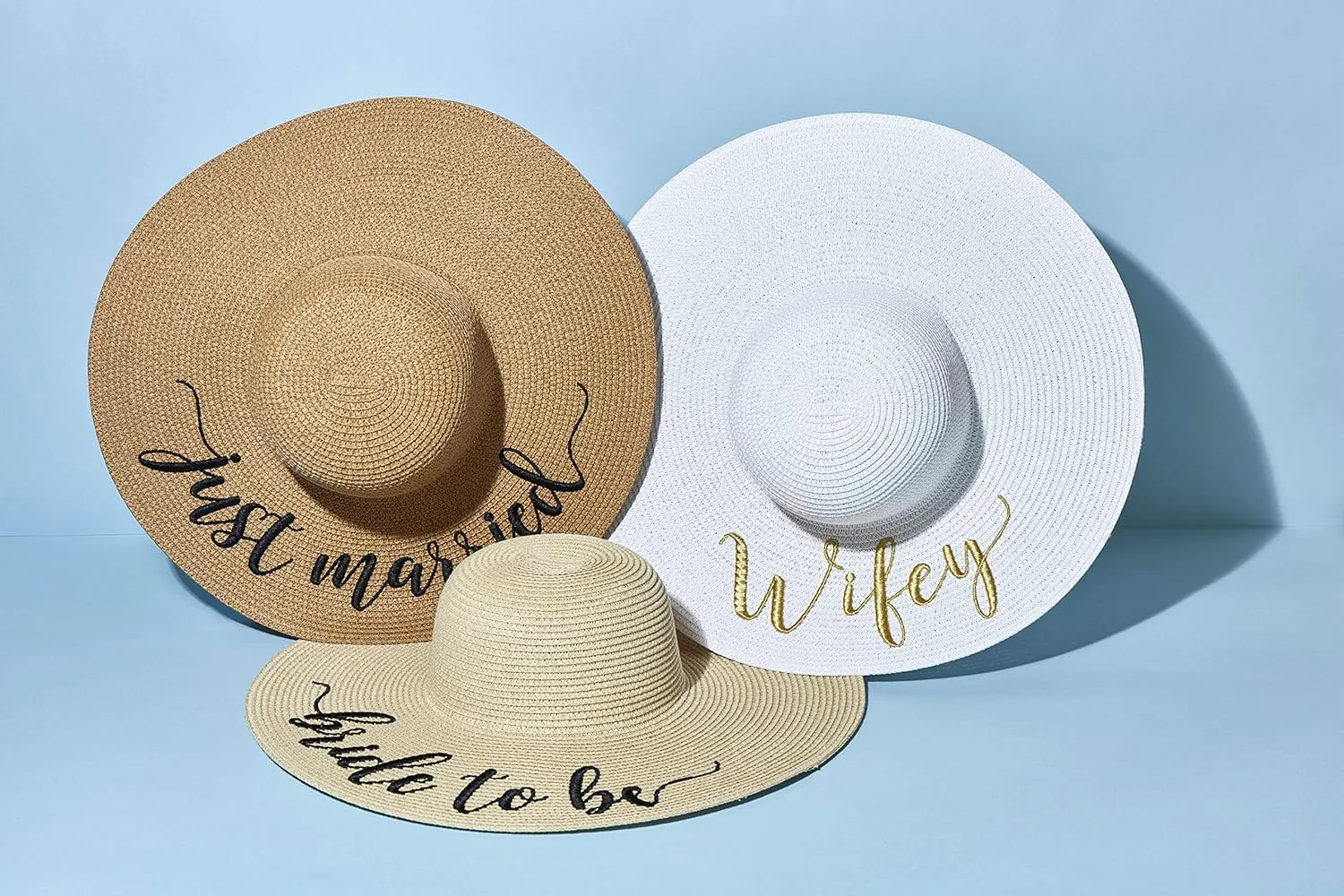 Womens Embroidered Straw Sun Hat Bridal Shower Gift Bachelorette Honeymoon