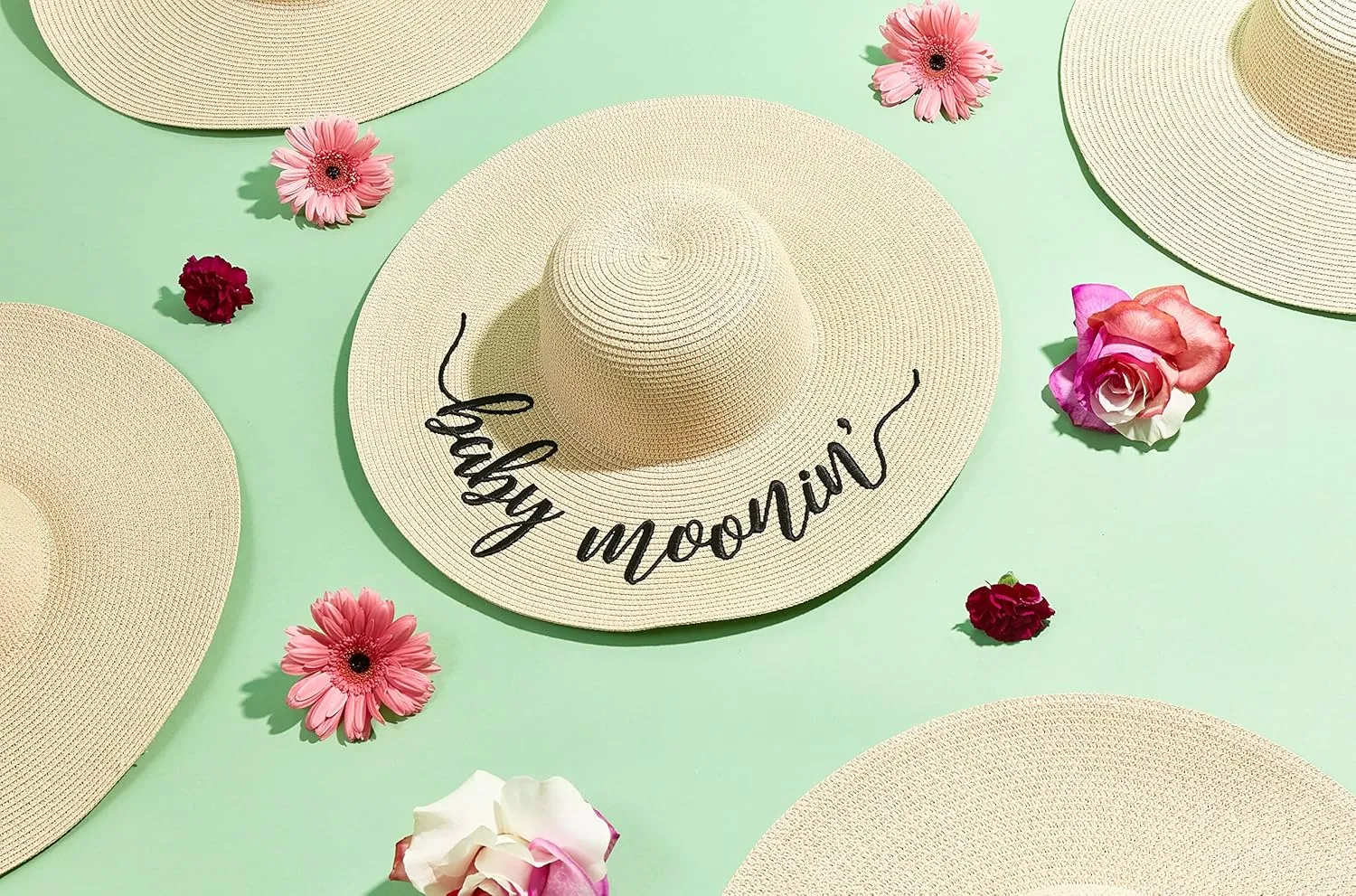 Womens Embroidered Straw Sun Hat Bridal Shower Gift Bachelorette Honeymoon