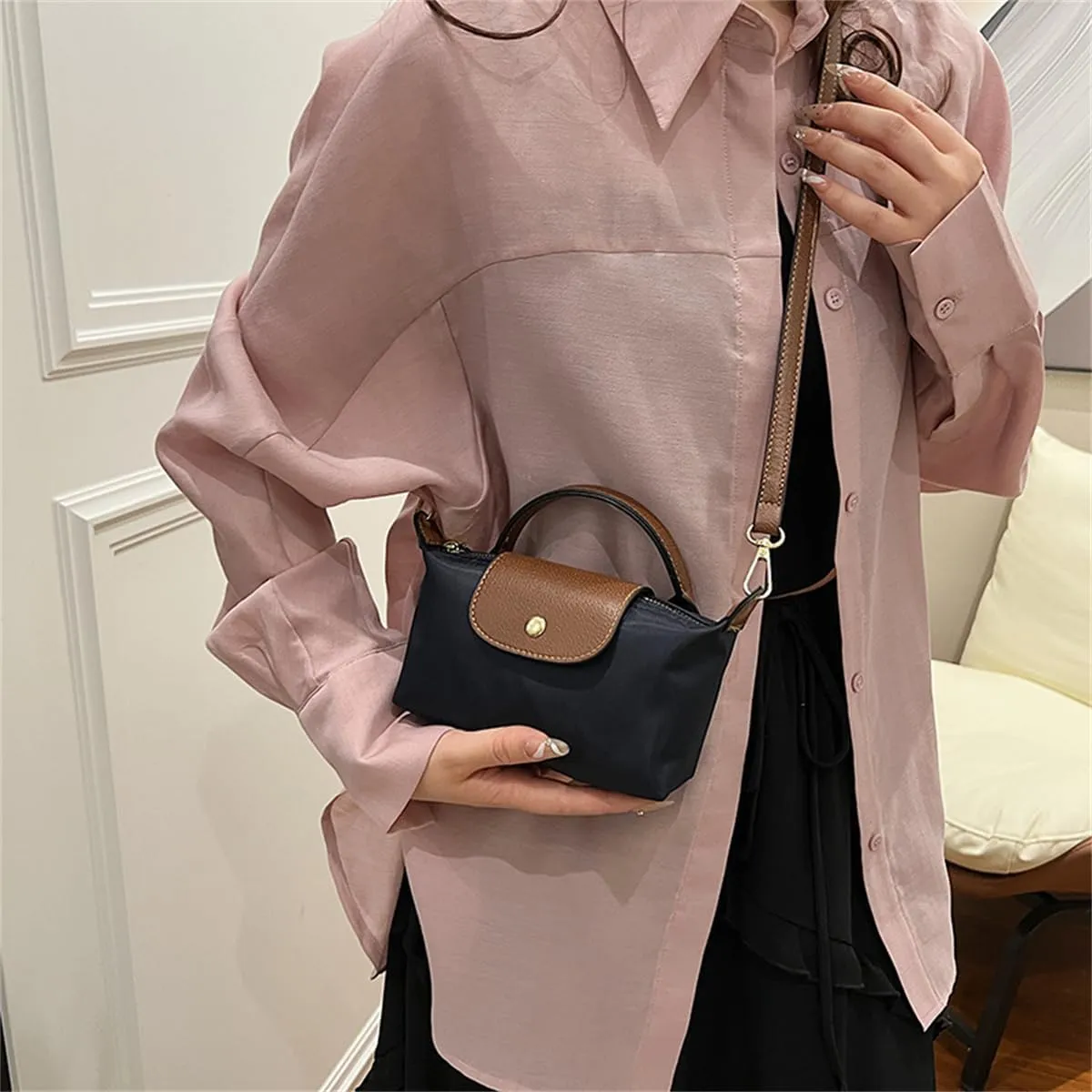 Women's Fashion Colorblock Mini Crossbody Bag,Mini Shoulder Purses with Adjustable Strap,Solid Color Nylon Square Handbags