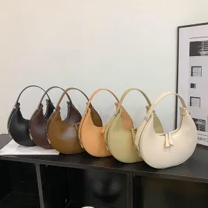 Women's Fashion Crescent Zipper Adjustable Backstrap Shoulder Bag Popular Leather Minimalist Texture Handbag