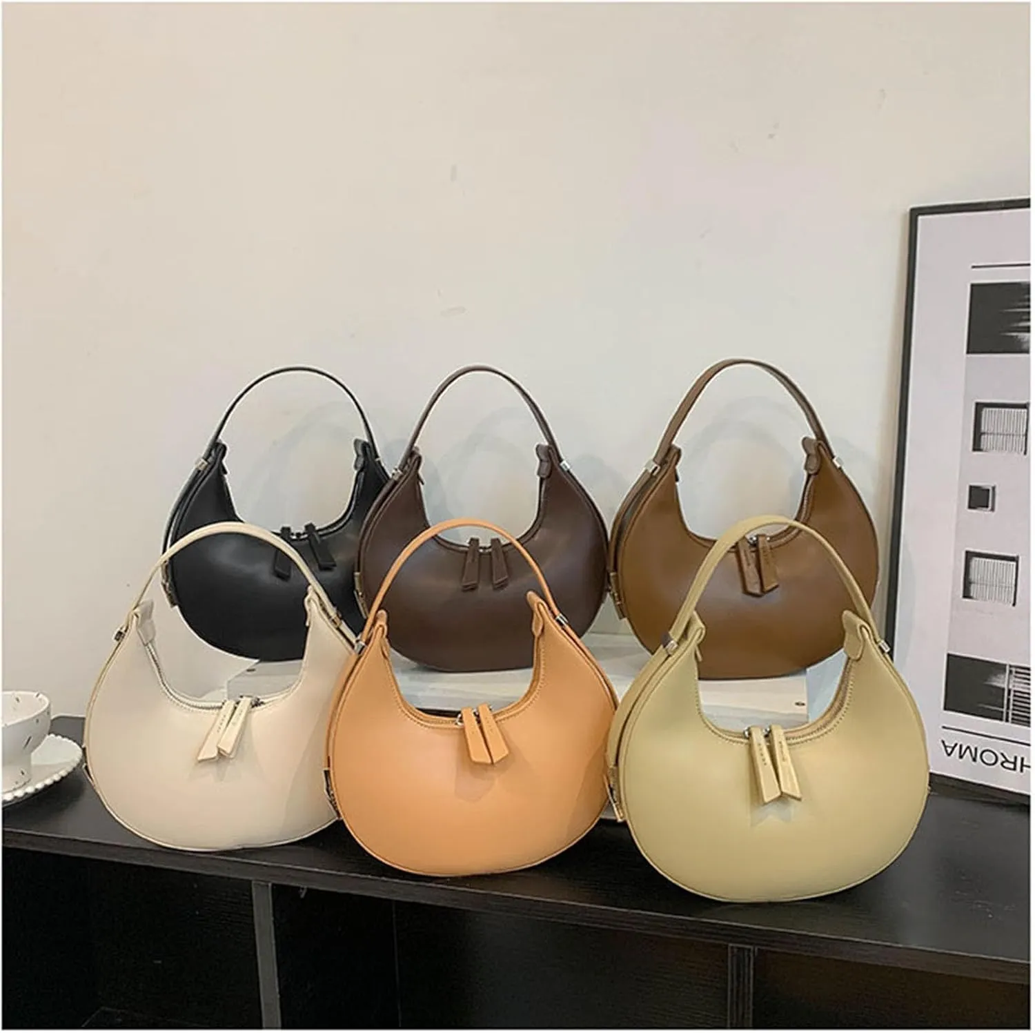 Women's Fashion Crescent Zipper Adjustable Backstrap Shoulder Bag Popular Leather Minimalist Texture Handbag