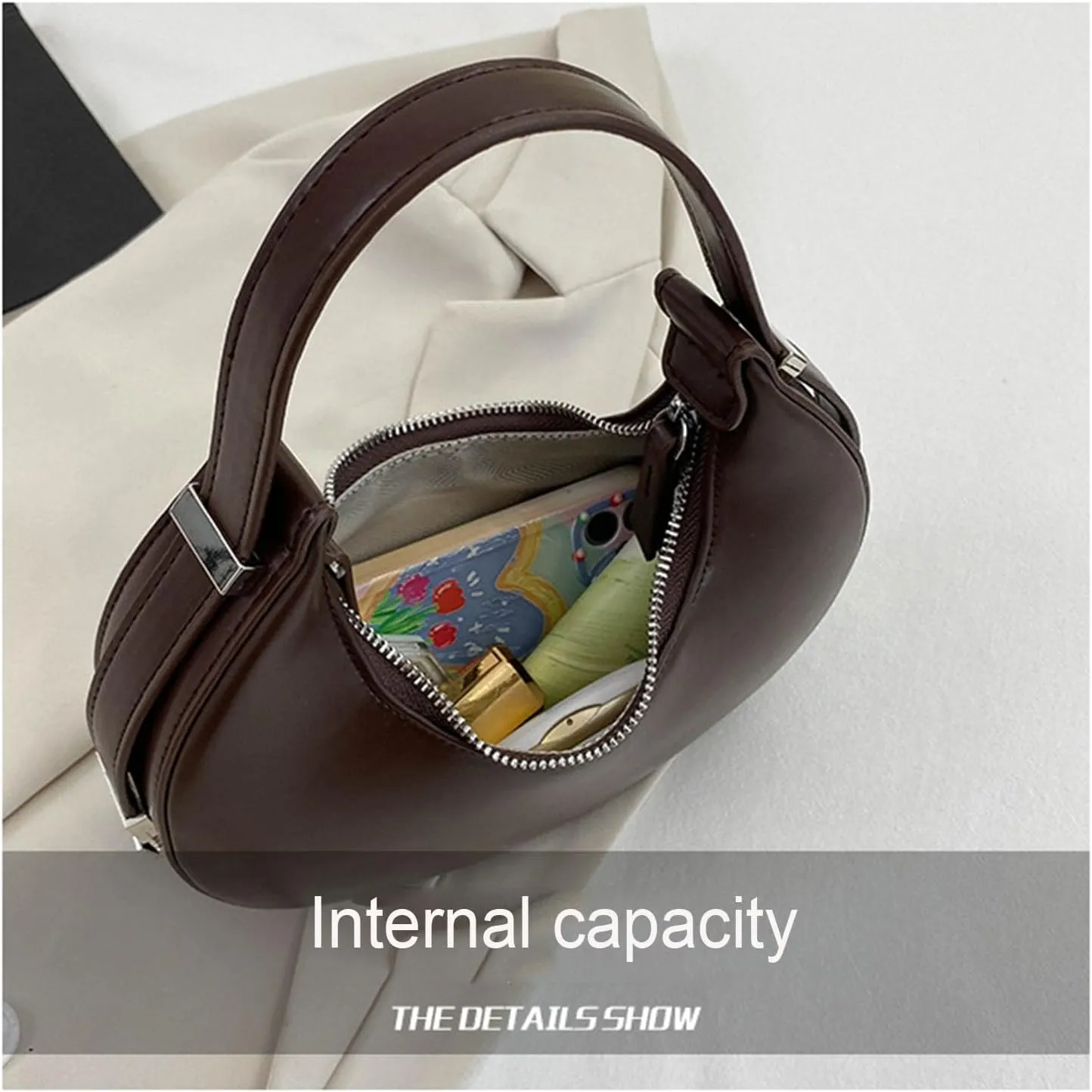 Women's Fashion Crescent Zipper Adjustable Backstrap Shoulder Bag Popular Leather Minimalist Texture Handbag