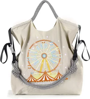 Women's fashion handbag embroidered skateboard bear nylon handbag designed for travel, beach, and birthday shopping bags (Light gray ferris wheel-002)