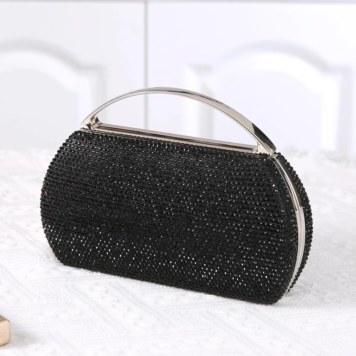 Women's Fashion Top Handle Rhinestone Beaded Evening Bag Clutch Handbag